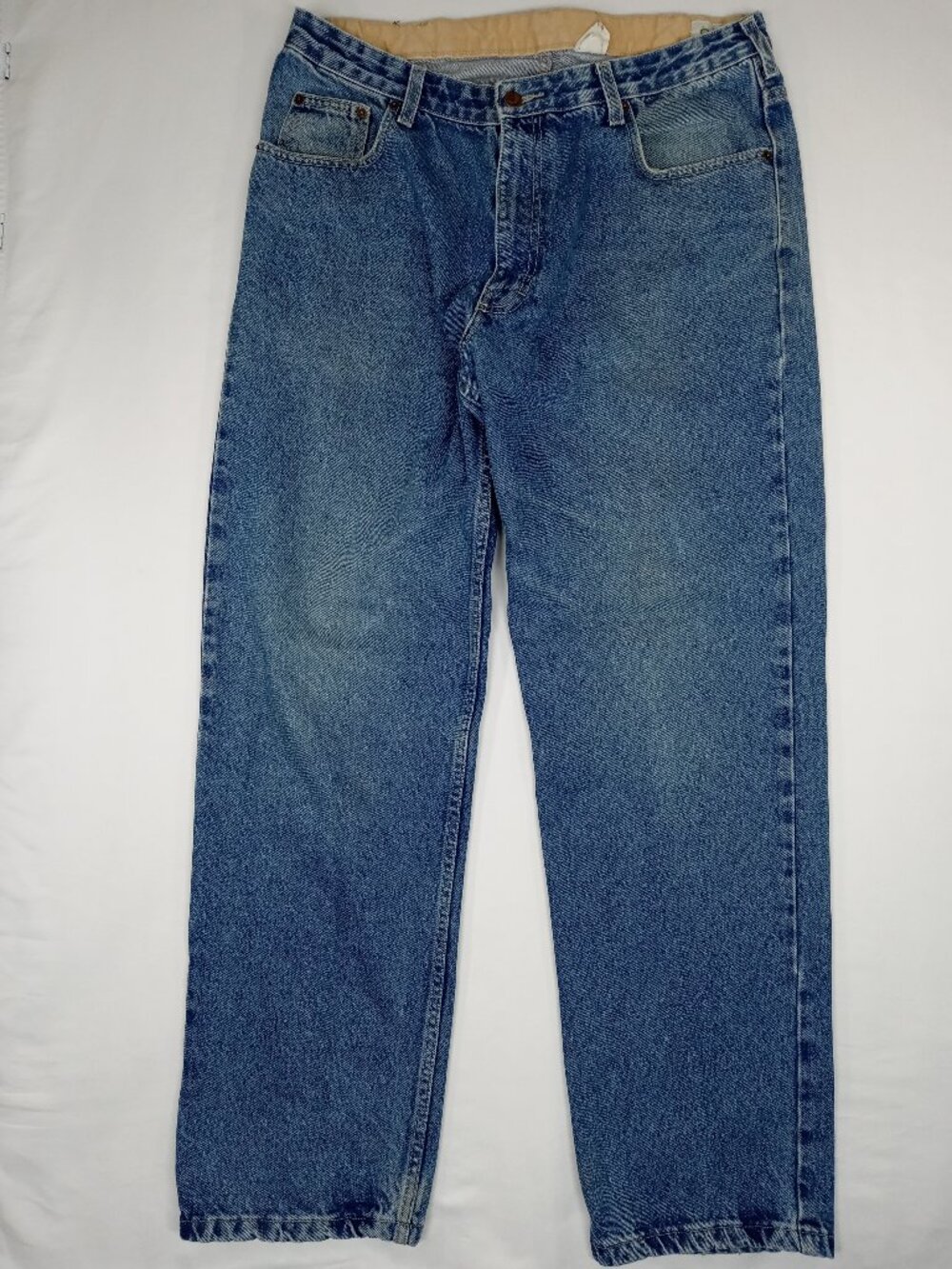 Orvis Mens Vintage Denim Jeans 36x32 Blue Straight Leg Canvas Lined Waistband